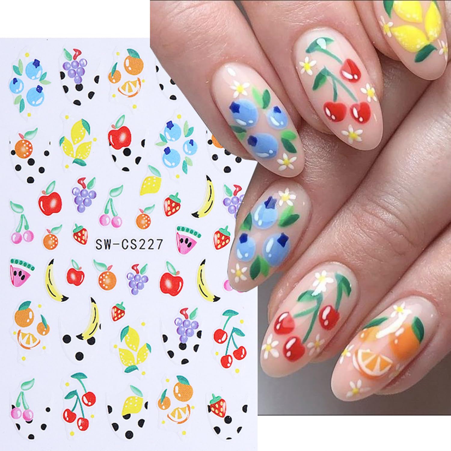 QEYRIYI sticker next to fingertip to show scale and fit for nails
