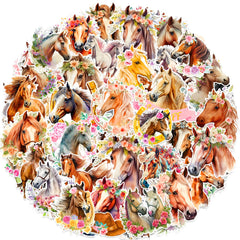qhqqwzxqc front packaging showing 100 colorful horse stickers and easy storage