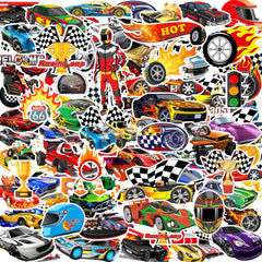 qhqqwzxqc front packaging showing full 105-piece race car set and clear contents