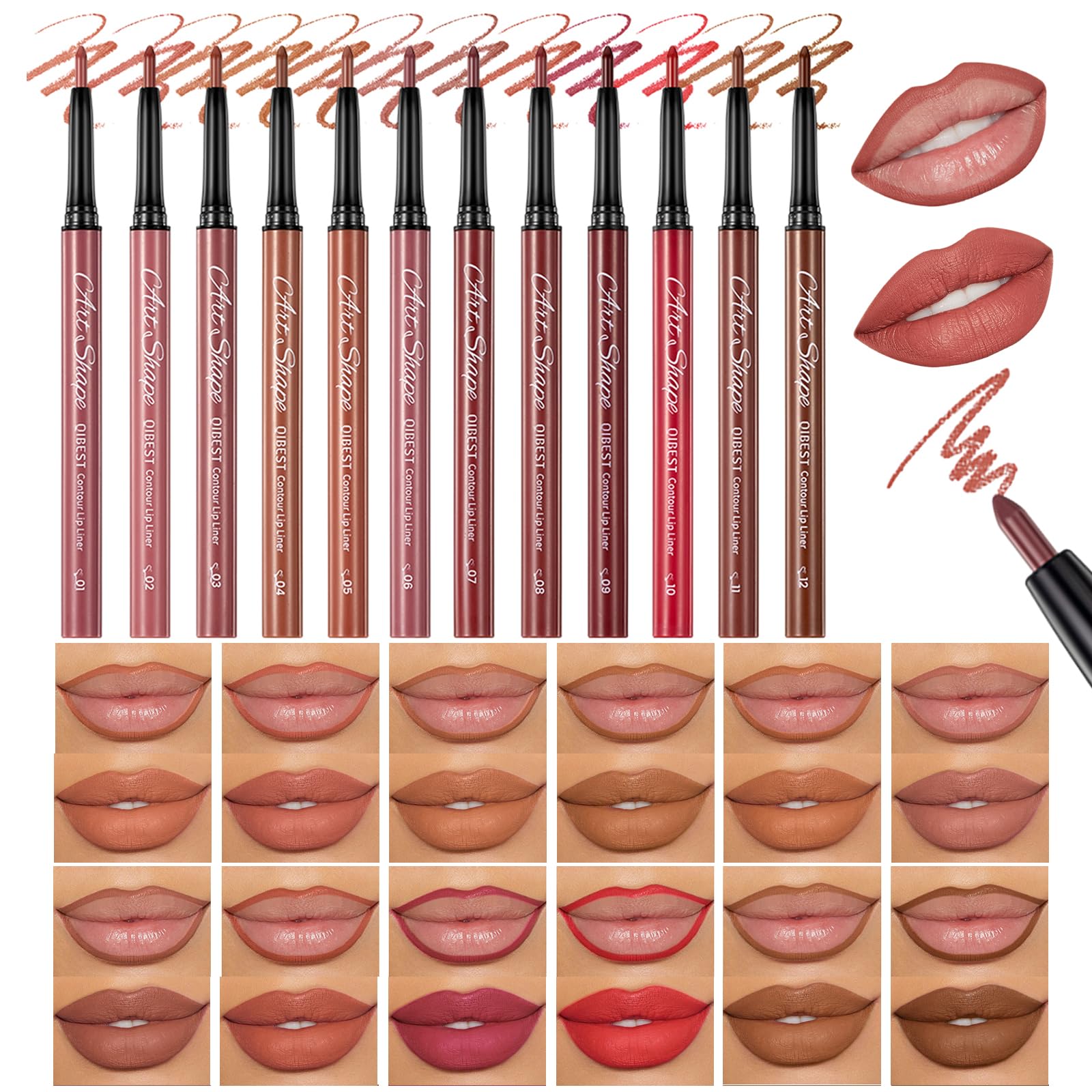 QiBest front view packaging showing full 12-pencil set and variety benefit