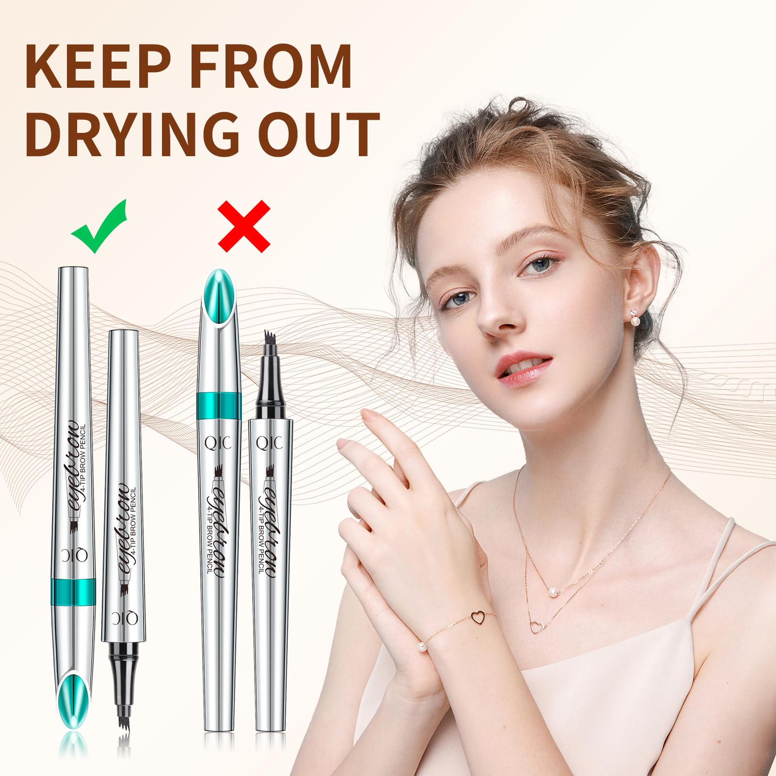 QIC brow in hand application showing easy control and quick styling