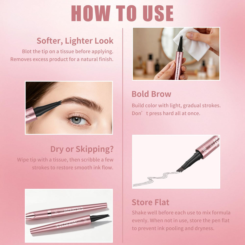 QIC eyebrow pen close tip detail highlighting four-pronged tip for natural strokes
