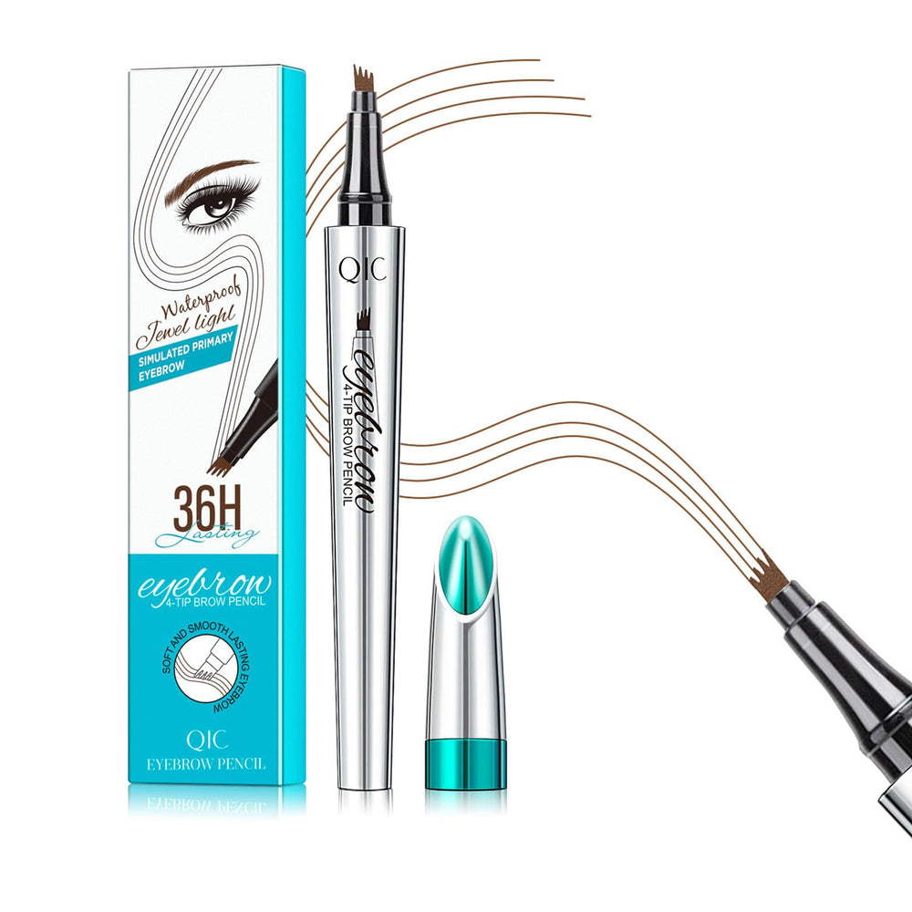 QIC brow pen front view showing sleek packaging and waterproof benefit