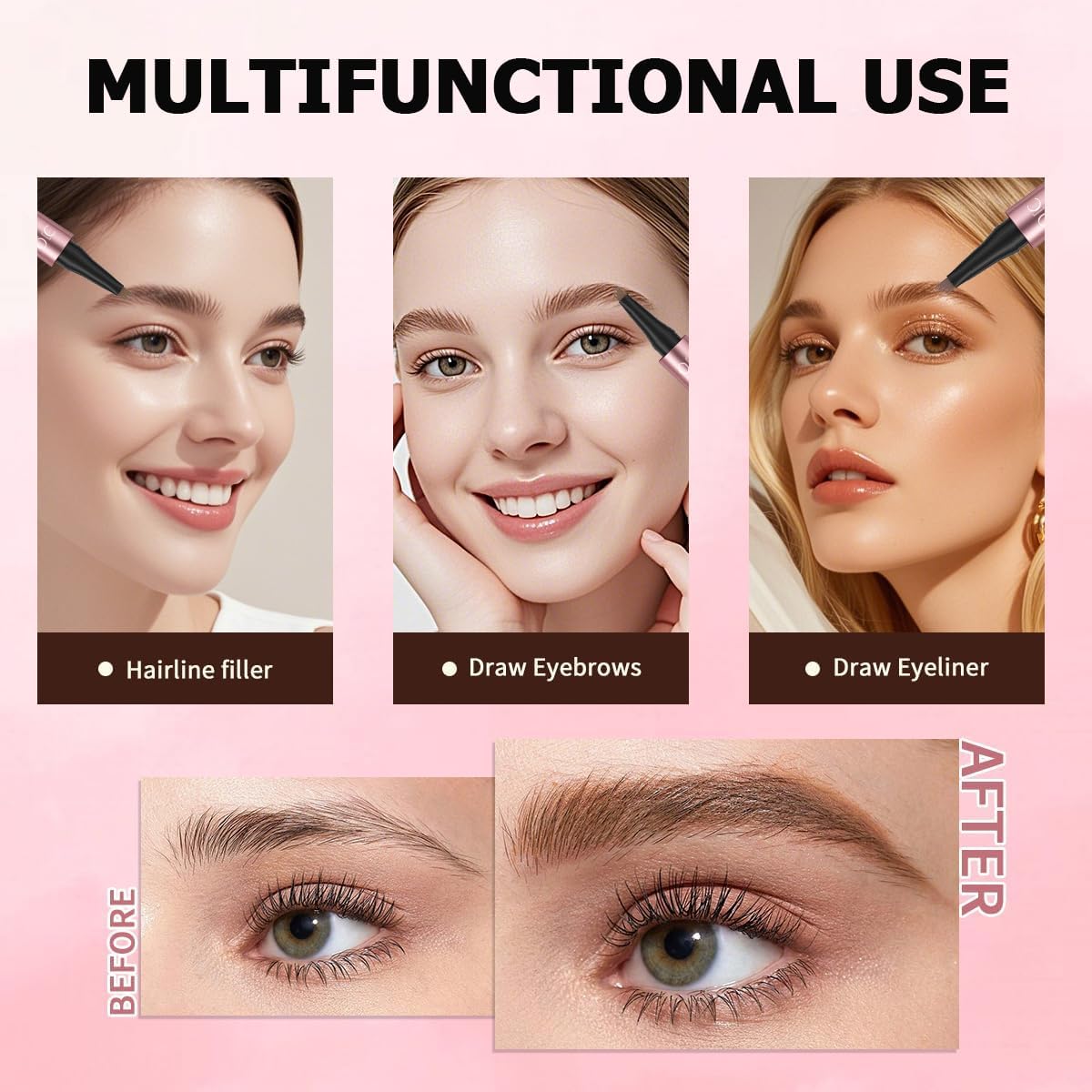 QIC eyebrow pen in use application on model for realistic brow shaping