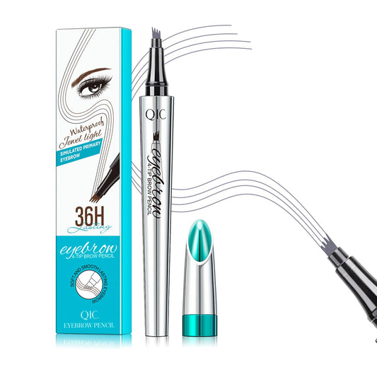 QIC eyebrow pencil front packaging showing product and shade Gray-05 benefit natural finish