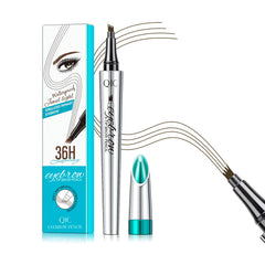 QIC brow pencil front view showing sleek pen design and cap, easy handling benefit