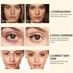 QIC concealer blended before and after showing coverage benefit