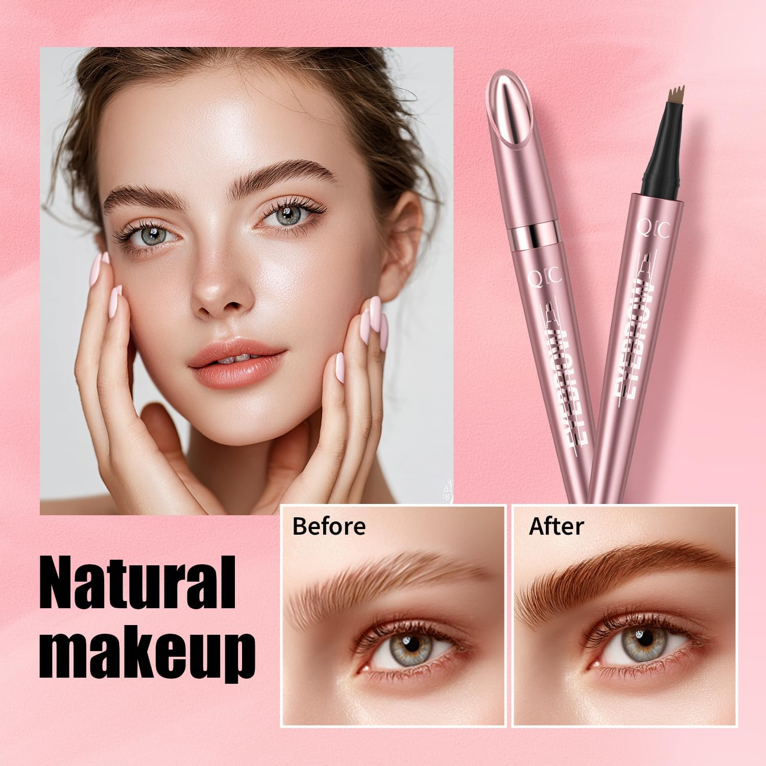 QIC pen held in hand during eyebrow application for controlled strokes