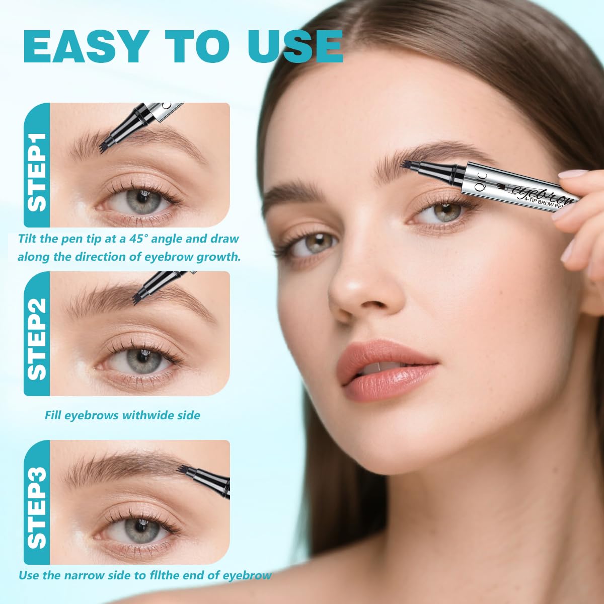 QIC pencil texture stroke on skin illustrating natural-looking, blendable finish