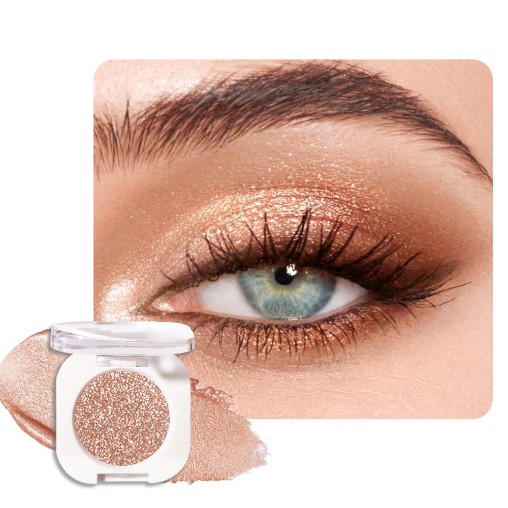 QIDSTERS light brown glitter front pan showing compact finish and sparkle benefit