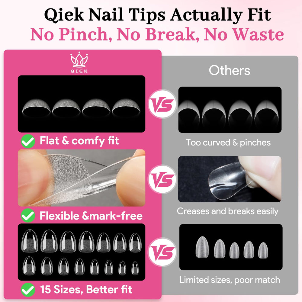 QIEK applied on natural nails demonstrating natural short almond appearance