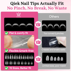 QIEK applied on natural nails demonstrating natural short almond appearance