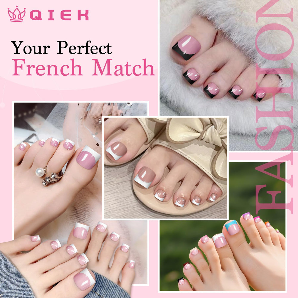 QIEK decorated toes with rhinestones and topcoat, showcasing customization potential