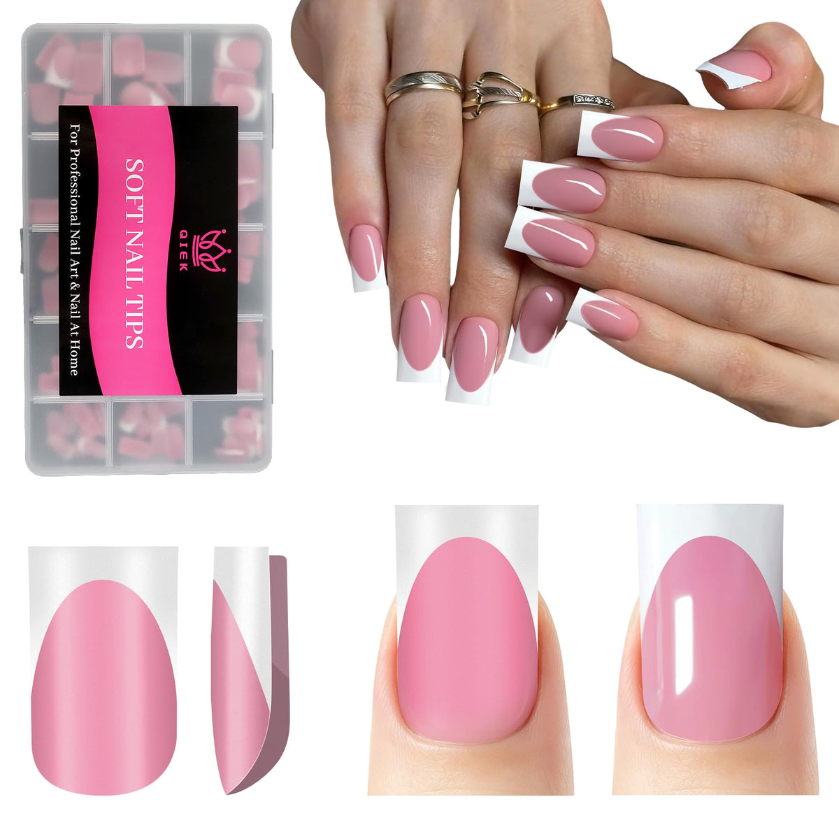 QIEK front packaging of deep pink French tips showcasing full kit and benefits