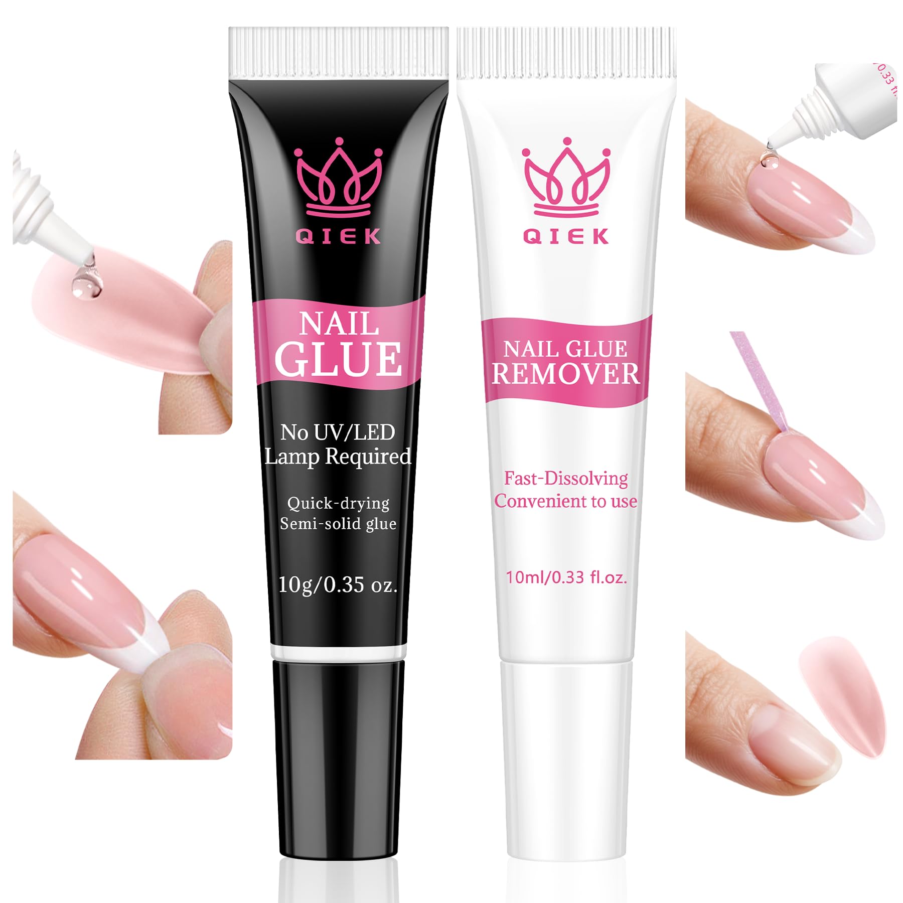 QIEK front packaging showing glue and remover for complete convenience