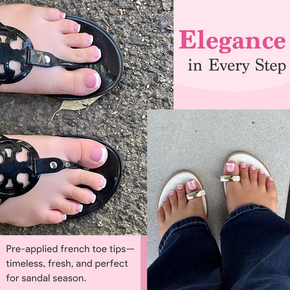 QIEK worn with open-toe sandals showcasing berry-pink French tips for a polished look
