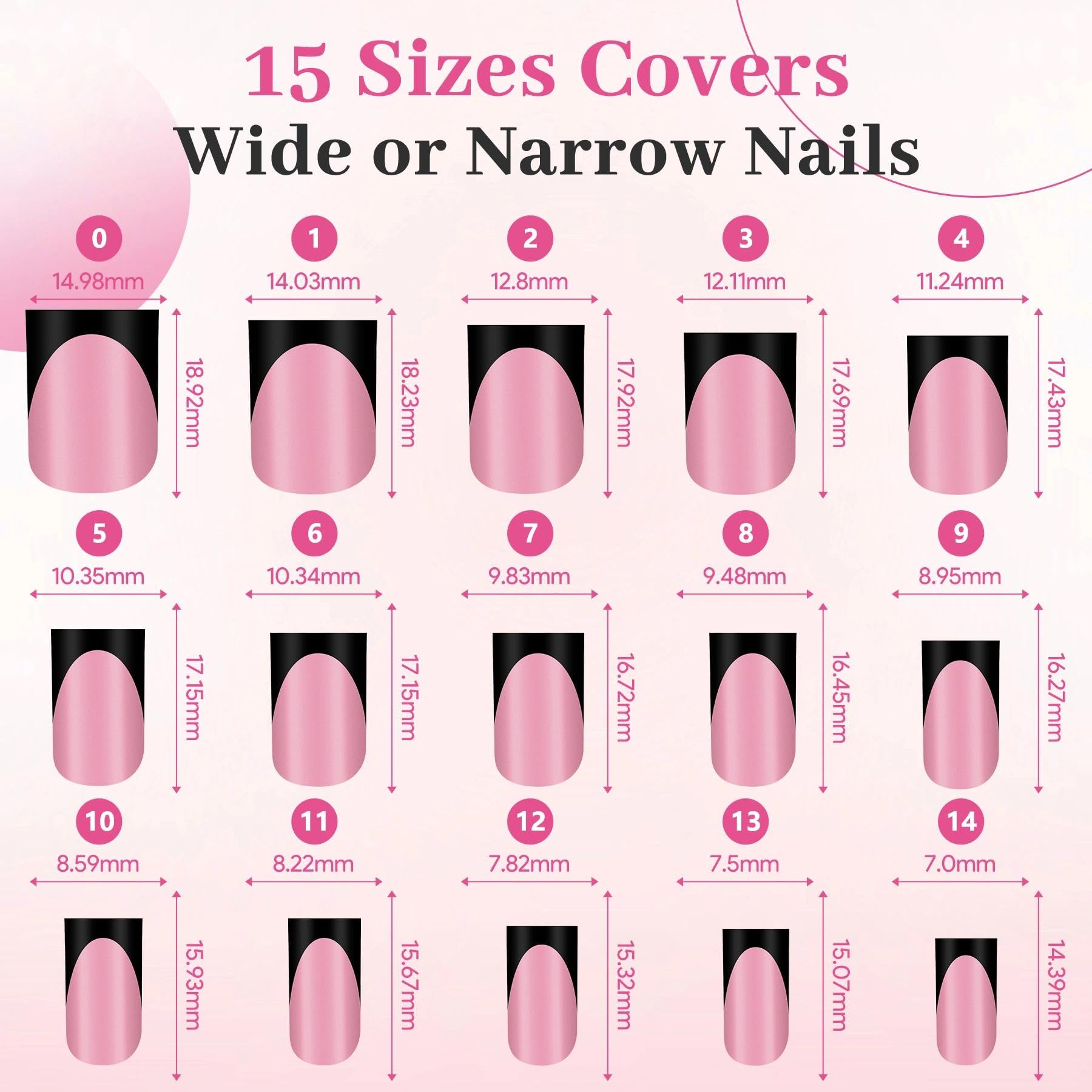 QIEK numbered nail tabs laid out to show 15 inclusive sizes