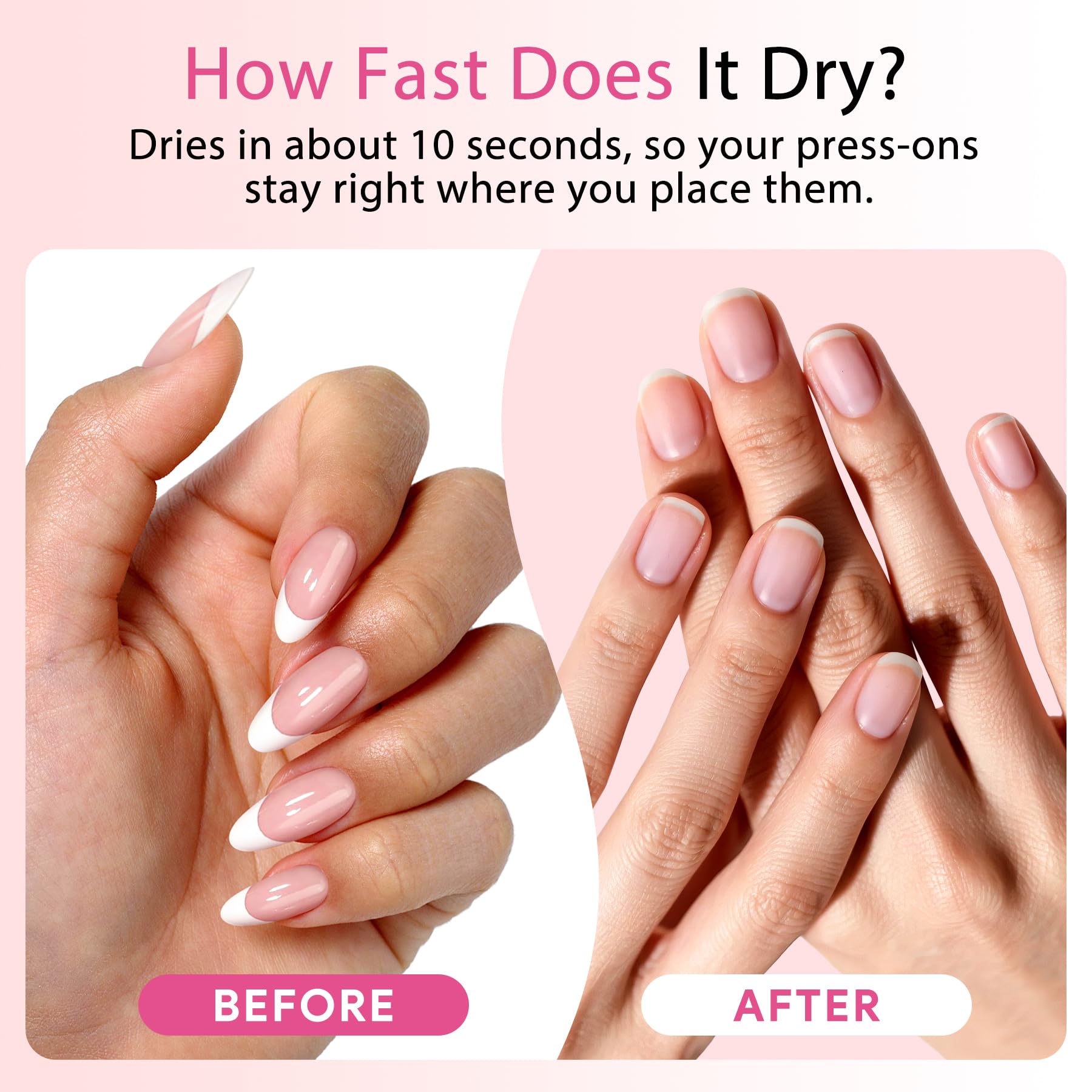 QIEK applying press-on nail in hand for quick at-home manicure