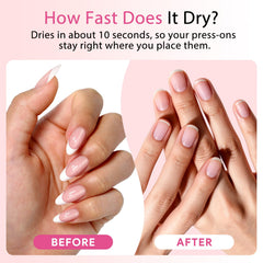 QIEK applying press-on nail in hand for quick at-home manicure