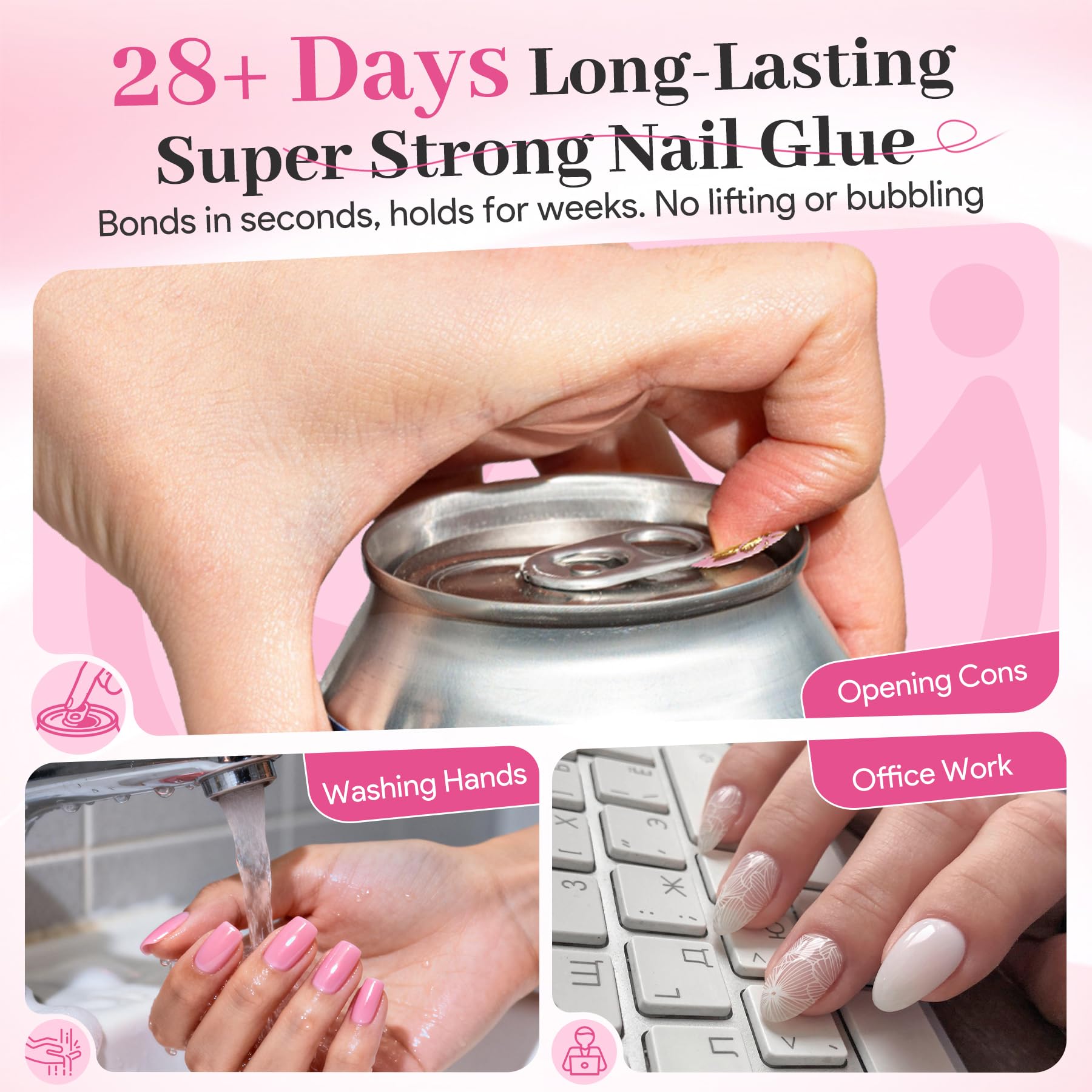 QIEK press-on nails being applied in a home setting demonstrating easy DIY manicure