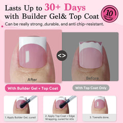 QIEK toe application being performed with builder gel for long-lasting adhesion