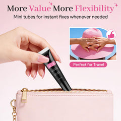QIEK five tubes inside a small travel pouch for on-the-go touch-ups