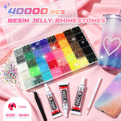Qifaord close-up of jelly rhinestone texture highlighting shimmer and durability benefit