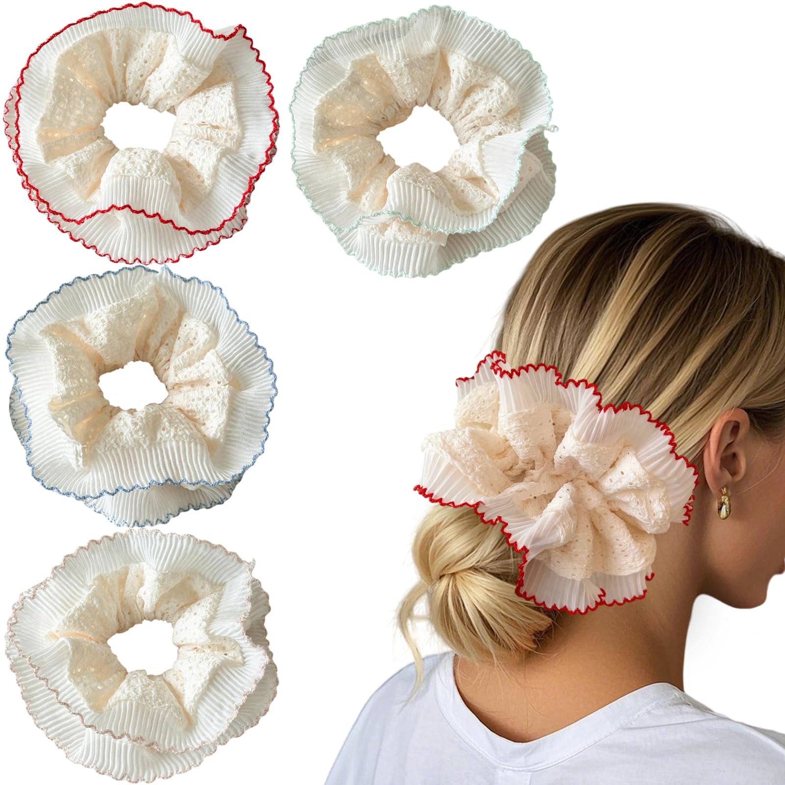 Qigfucm cream-white scrunchies pack front view, elegant accessory benefit