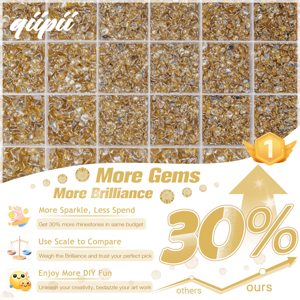 qiipii 24-grid open box with organized resin stones, simplifies pattern planning and storage