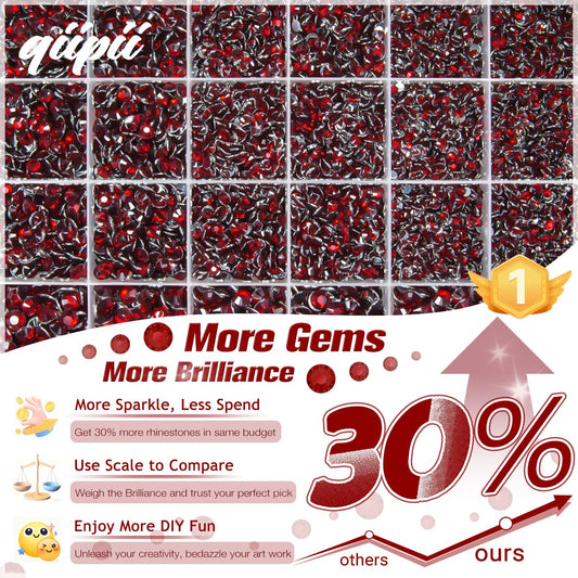 qiipii 24-grid organizer open with separated red resin rhinestones for quick access