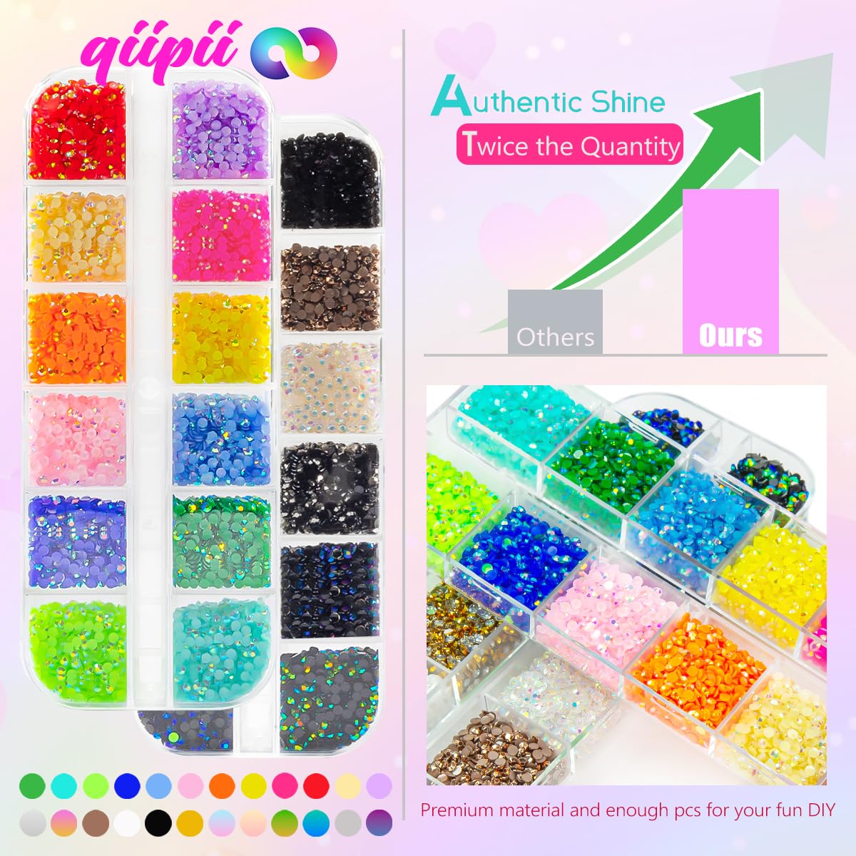 qiipii 2mm size comparison next to ruler to show scale for nails and small crafts