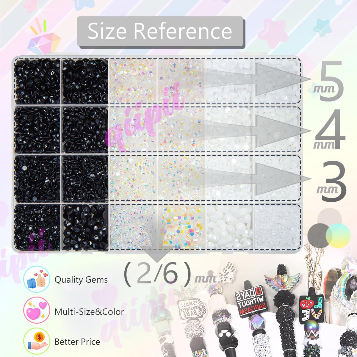 qiipii black white and AB stones together illustrating neutral palette versatility