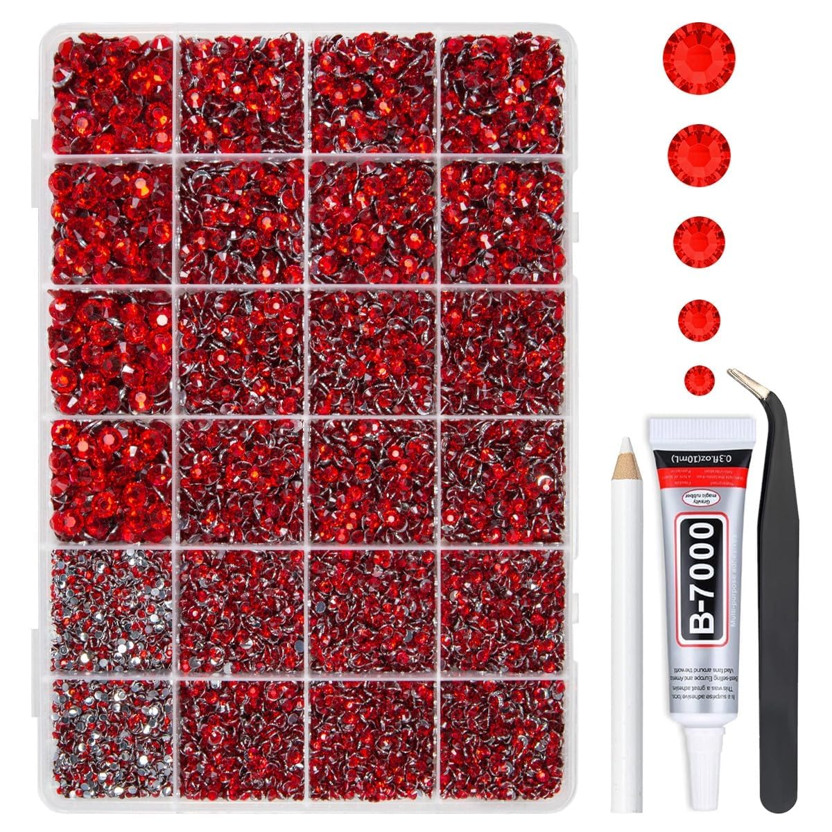 qiipii box front showing red rhinestones and clear organized storage benefit