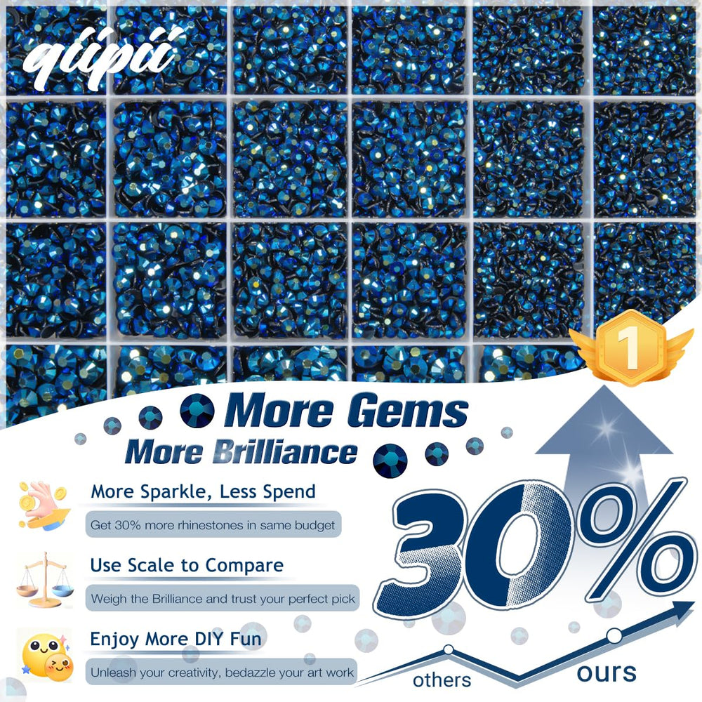 qiipii open 24-grid organizer displaying separated navy blue jelly rhinestones for quick access
