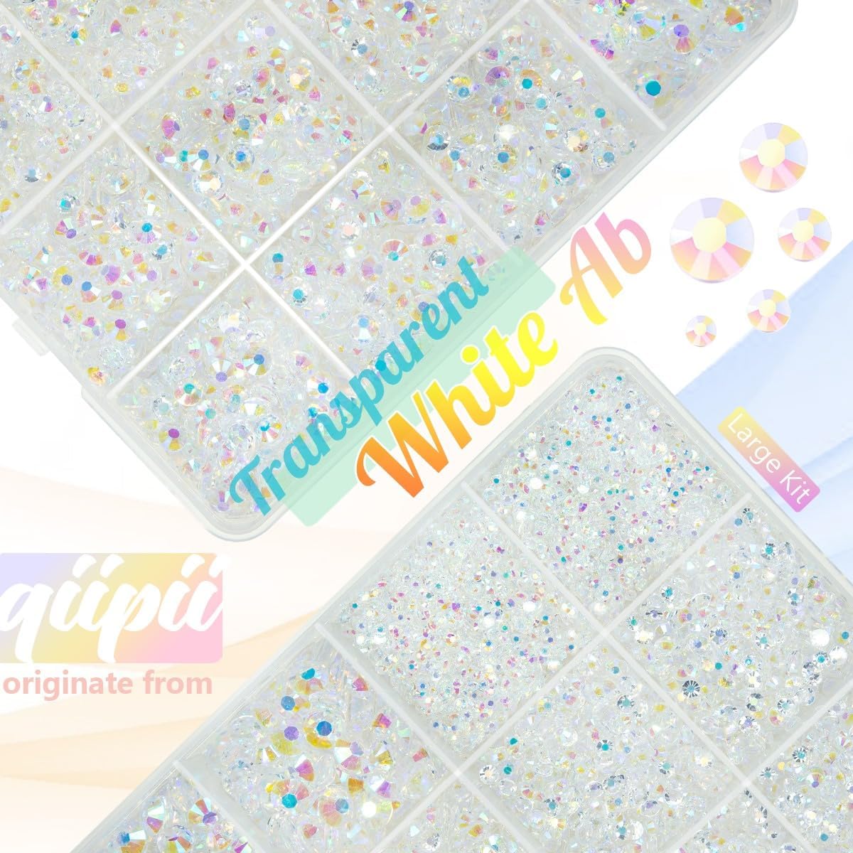 qiipii 4mm and 5mm rhinestone facets showing AB sparkle for vivid shine