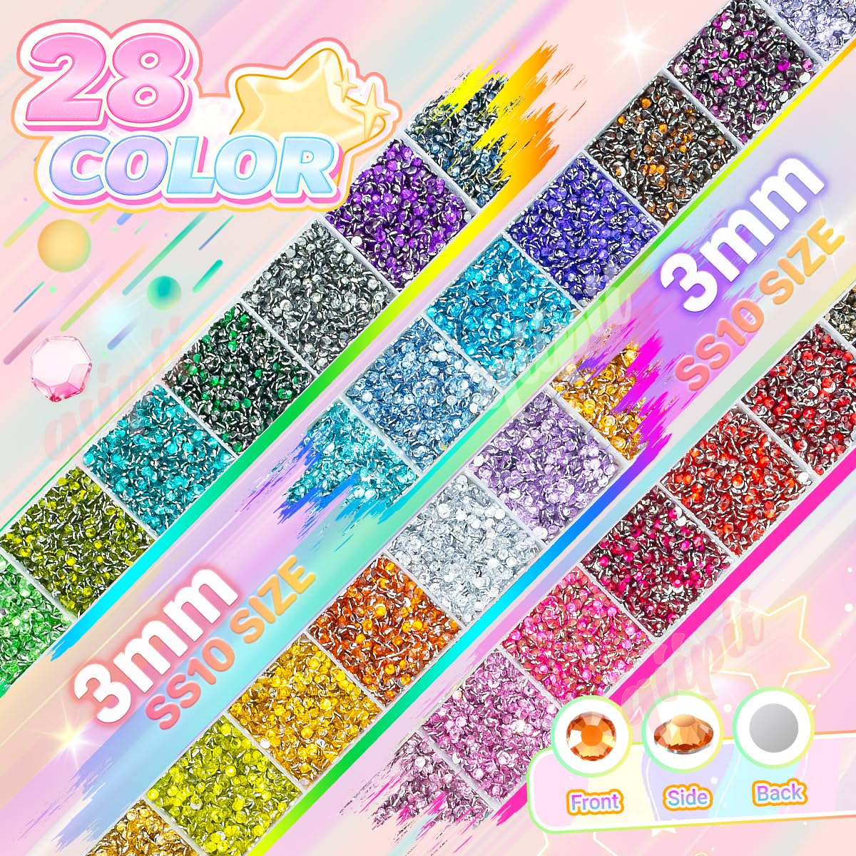 qiipii close-up of 3mm resin stones showing sparkle for detailed designs