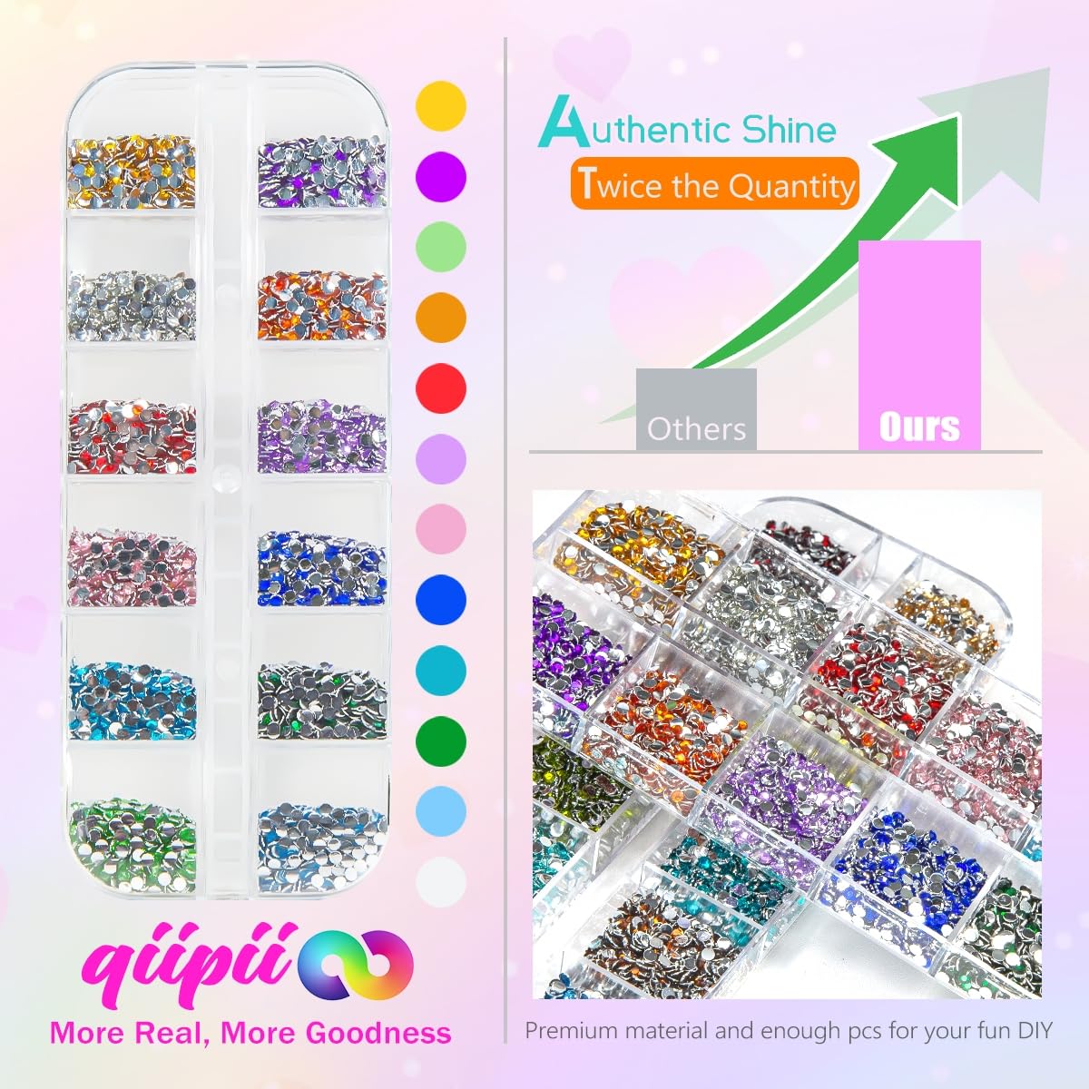 qiipii close-up of 2mm facets highlighting sparkle and reflective brilliance