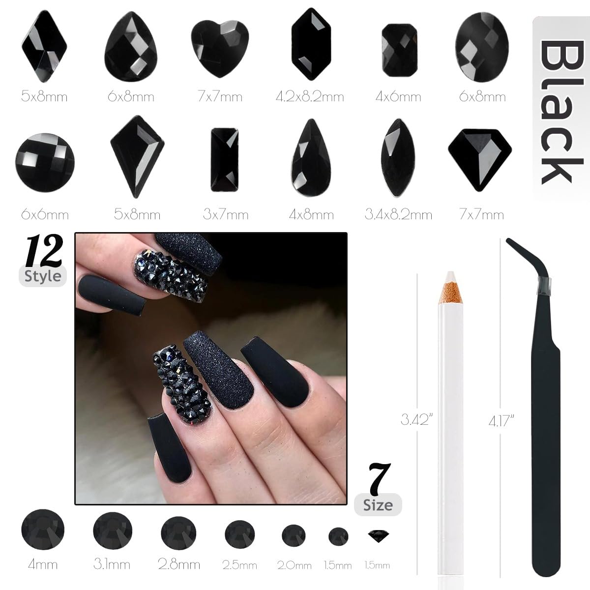 qiipii close-up of jet black round beads showing glass sparkle and size variety for precision