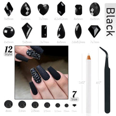 qiipii close-up of jet black round beads showing glass sparkle and size variety for precision