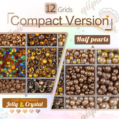 qiipii close-up showing brown pearl and rhinestone finishes for sparkle