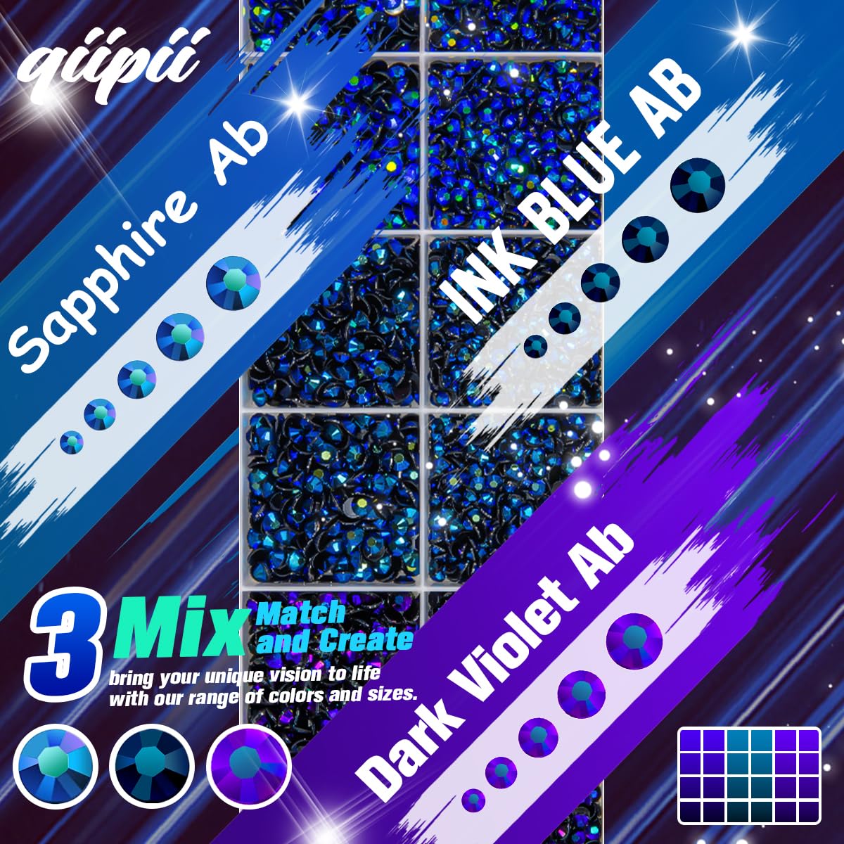qiipii close-up of resin rhinestone surface texture highlighting sparkle and color pop