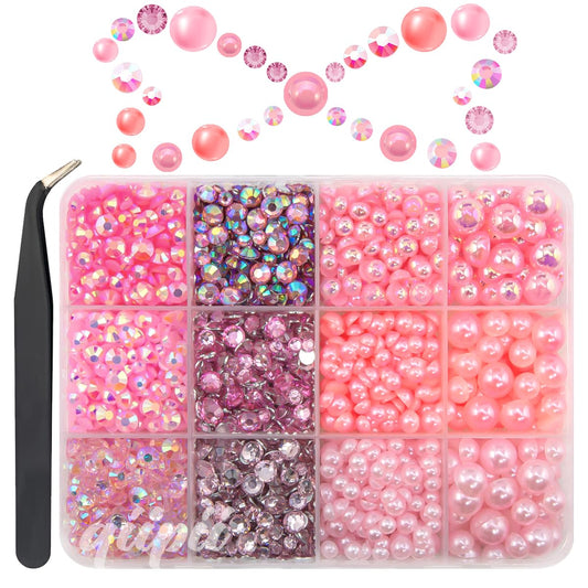 qiipii front box overview showing organized pink pearls and rhinestones, easy selection benefit