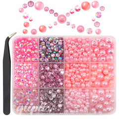 qiipii front box overview showing organized pink pearls and rhinestones, easy selection benefit