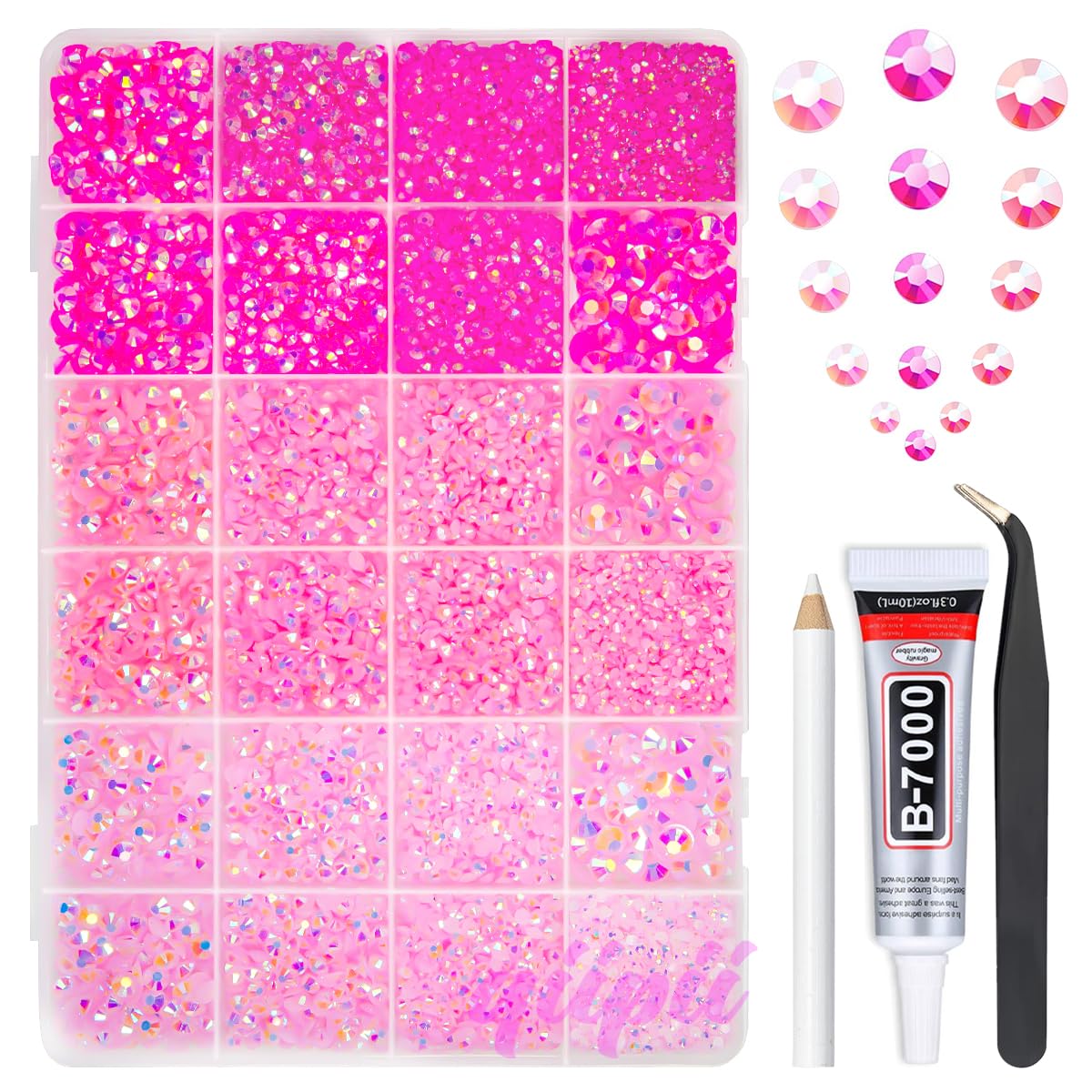 qiipii front of box showing organized pink rhinestone kit and easy start