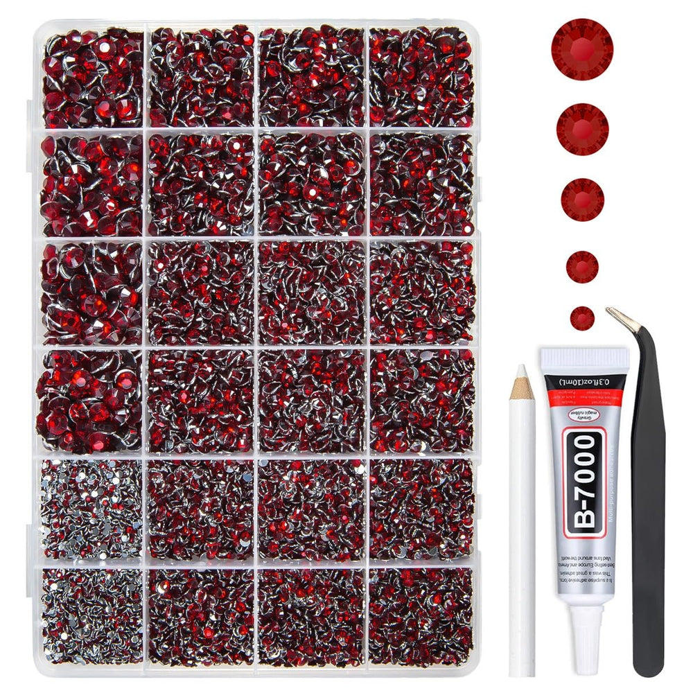 qiipii front package box showing maroon rhinestones and included glue for easy crafting