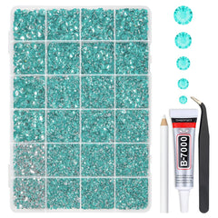 qiipii front packaging showing aquamarine rhinestone kit and included glue for easy crafting
