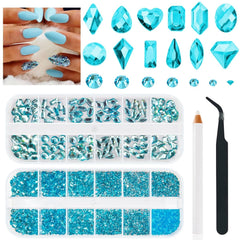 qiipii front packaging showing organized aquamarine rhinestone kit and convenience