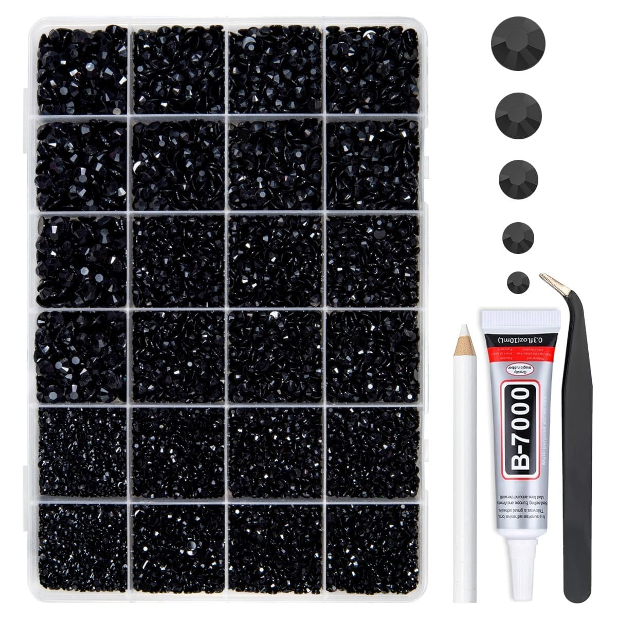 qiipii front packaging showing 24-grid box and included glue, ideal for organized crafting