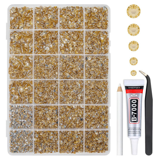 qiipii front packaging showing full champagne gold rhinestone kit and glue, great for gifting