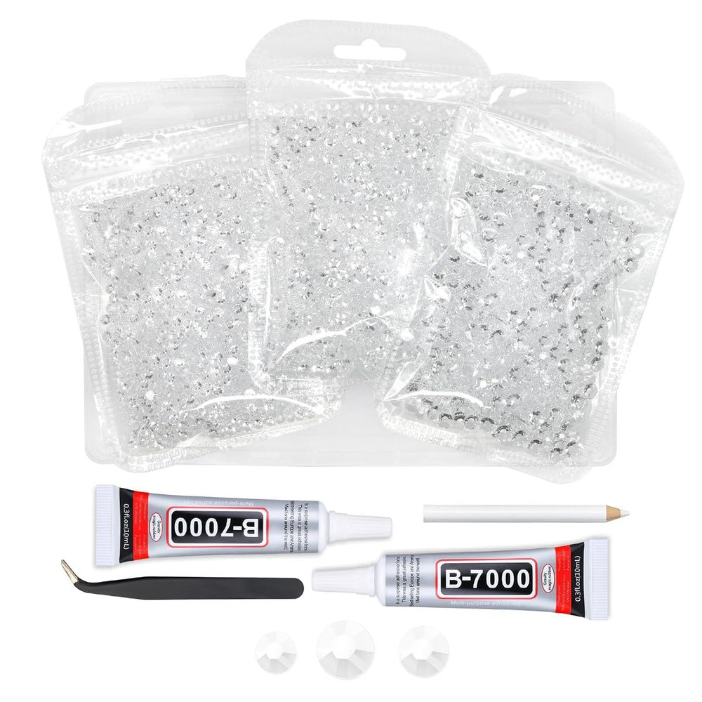 qiipii front packaging showing clear rhinestones and included glue, ideal for crafting